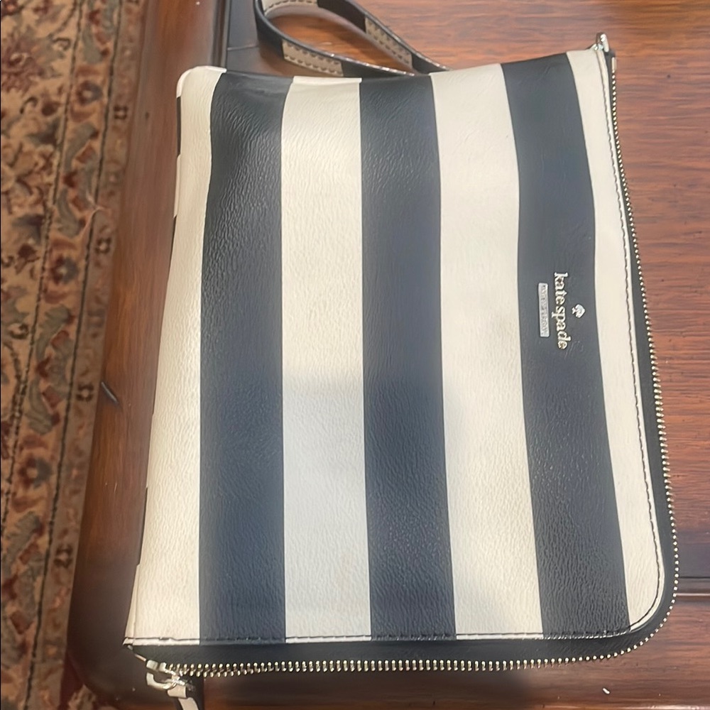 Kate Spade Black and White Striped Clutch